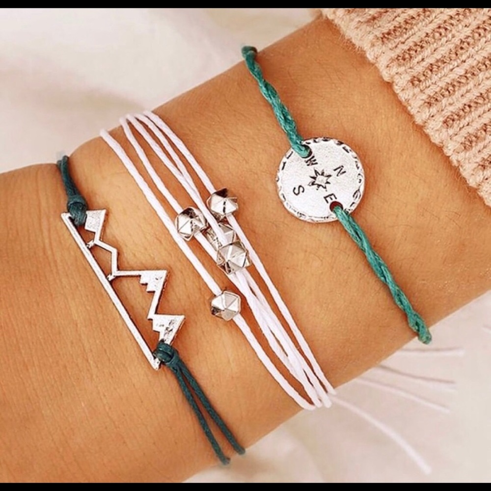 Hiking Mountain Lovers Compass 3 piece Bracelet